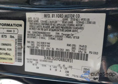 2013 Lincoln Mkz из США, поврежденный, VIN 3LN6L2GK9DR803931